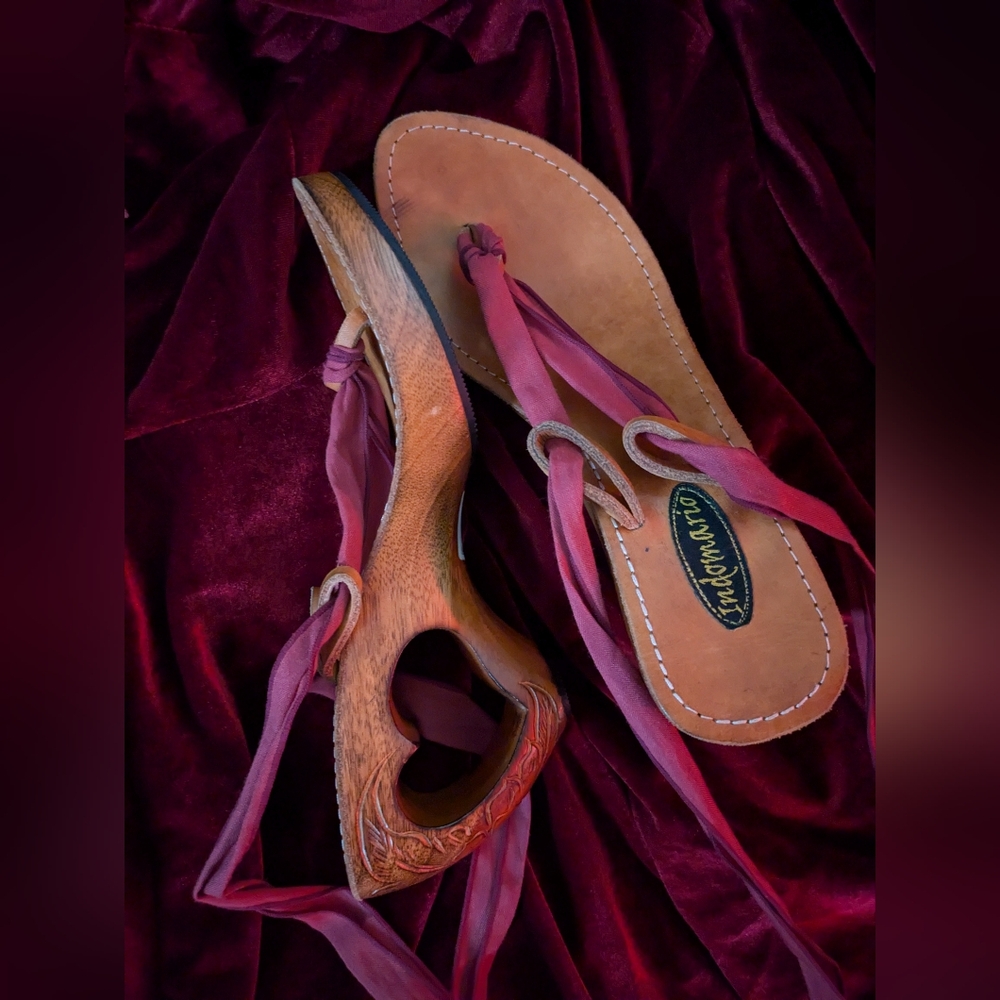 Hand Carved Wooden Heels from Indonesia Size 8